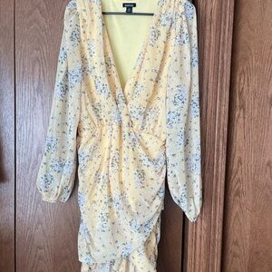 Topshop Yellow Floral Long Sleeve Dress